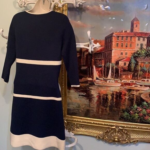 KATE SPADE NEWYORK CATHIE BLUE & CREAM SWEATER DRESS SIZE S - Picture 2 of 5